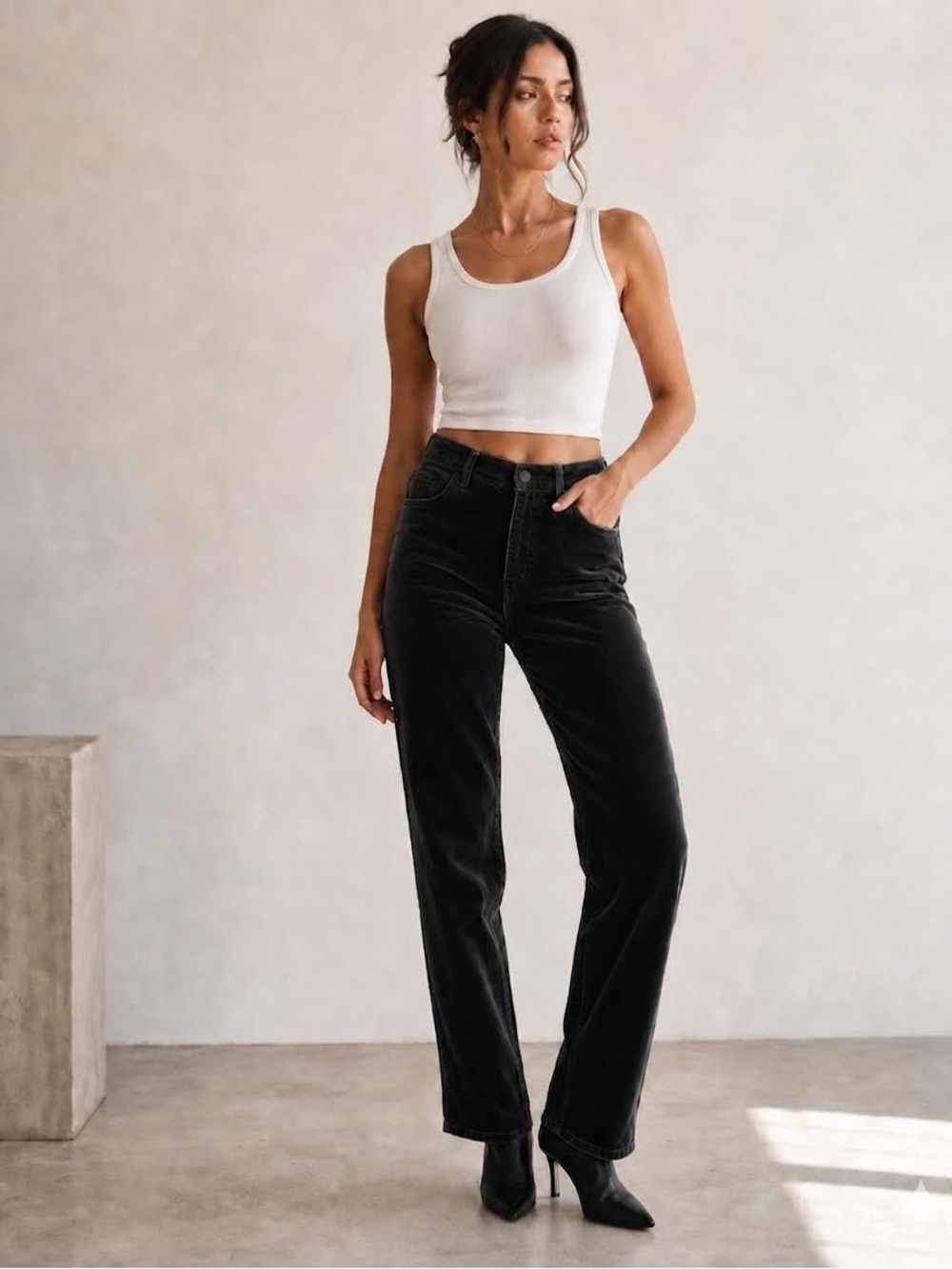 Lois Jeans Rare Vintage Black Velvet Straight Leg Trousers size 29